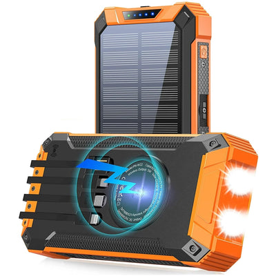 Unleash Adventure with the 36000mAh Solar Power Bank: Fast Charging, Built-in Cables, Dual Flashlights, & Carabiner - Your Ultimate Portable Charger!